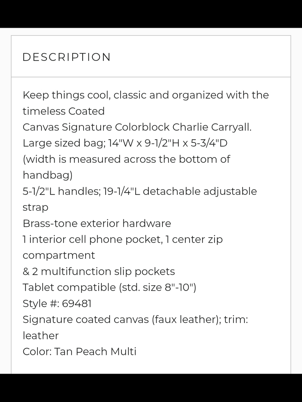 Coach Charlie Carryall In Signature Canvas No. 69481 - Picture 11 of 11